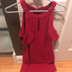 Red mock key hole off the should dress